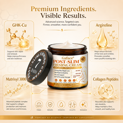 𝐆𝐚𝐟𝐚𝐜𝐞® 𝐏𝐨𝐬𝐭-𝐒𝐥𝐢𝐦 𝐅𝐢𝐫𝐦𝐢𝐧𝐠 𝐂𝐫𝐞𝐚𝐦 𝐰𝐢𝐭𝐡 𝐆𝐇𝐊-𝐂𝐮, 𝐀𝐫𝐠𝐢𝐫𝐞𝐥𝐢𝐧𝐞 & 𝐌𝐚𝐭𝐫𝐢𝐱𝐲𝐥 𝟑𝟎𝟎𝟎, 𝐜𝐨𝐥𝐥𝐚𝐠𝐞𝐧 𝐩𝐞𝐩𝐭𝐢𝐝𝐞𝐬 𝐚𝐧𝐝 𝐬𝐤𝐢𝐧-𝐟𝐢𝐫𝐦𝐢𝐧𝐠 𝐚𝐜𝐭𝐢𝐯𝐞𝐬 𝐭𝐨 𝐭𝐚𝐫𝐠𝐞𝐭 𝐥𝐨𝐨𝐬𝐞, 𝐬𝐚𝐠𝐠𝐢𝐧𝐠 𝐬𝐤𝐢𝐧 𝐚𝐟𝐭𝐞𝐫 𝐰𝐞𝐢𝐠𝐡𝐭 𝐥𝐨𝐬𝐬.