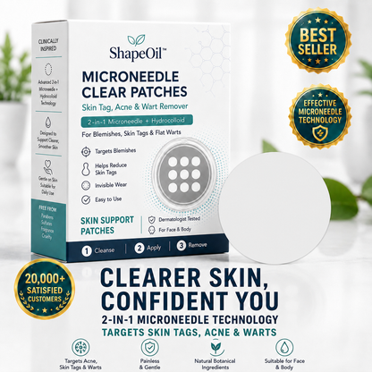 ✨ShapeOil®2-in-1 Microneedle & Hydrocolloid Patch🍀| Removes Raised Moles, Acne, Flat Warts & Skin Tags | Helps Improve Wrinkles, Scars & Blemishes | Invisible Patches for Face & Body