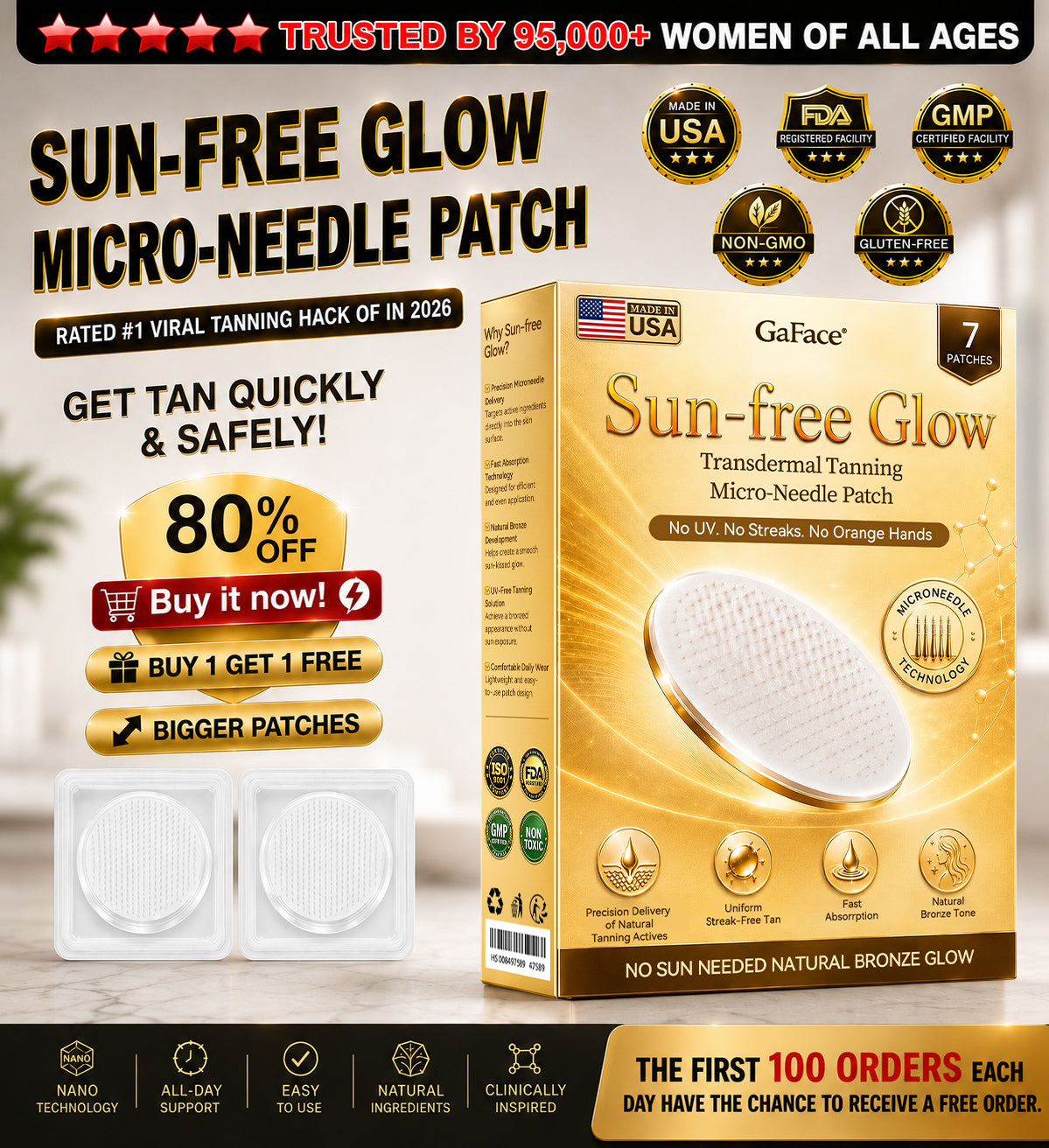 𝑮𝒂𝒇𝒂𝒄𝒆® Sunless Natural Glow Transdermal Tanning Micro-Needle Patch💝