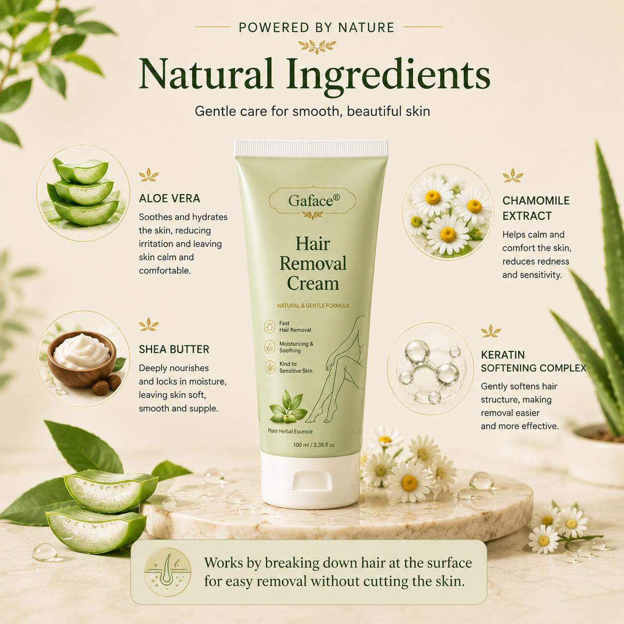 𝐆𝐚𝐟𝐚𝐜𝐞®Natural Gentle Hair Removal Cream | For Women & Men, Sensitive Skin（副本）